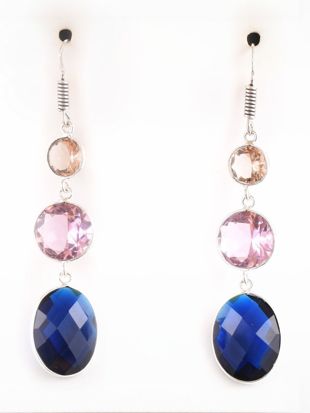 AAR Jewels Rhodium-Plated Tourmaline Studded Oval Shaped Drop Earrings