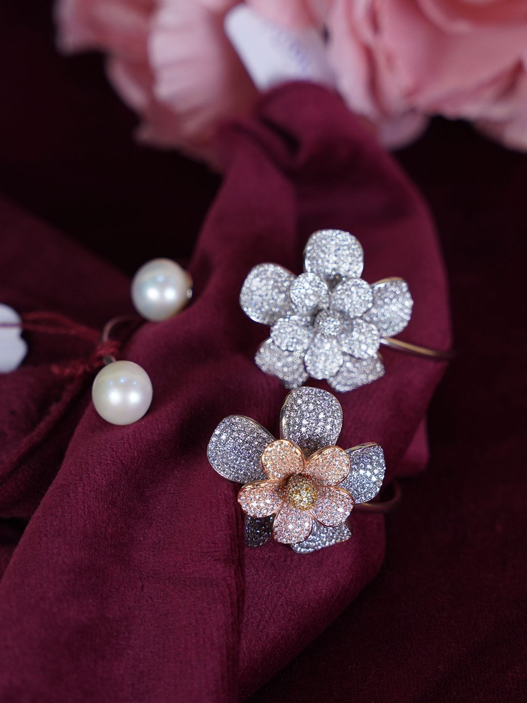 Silverings 925 Sterling Silver Stones Studded And Pearls Beaded Wraparound Bracelet