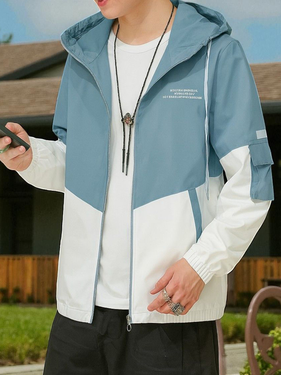 MOTREX Hooded Leather Jacket With Patchwork