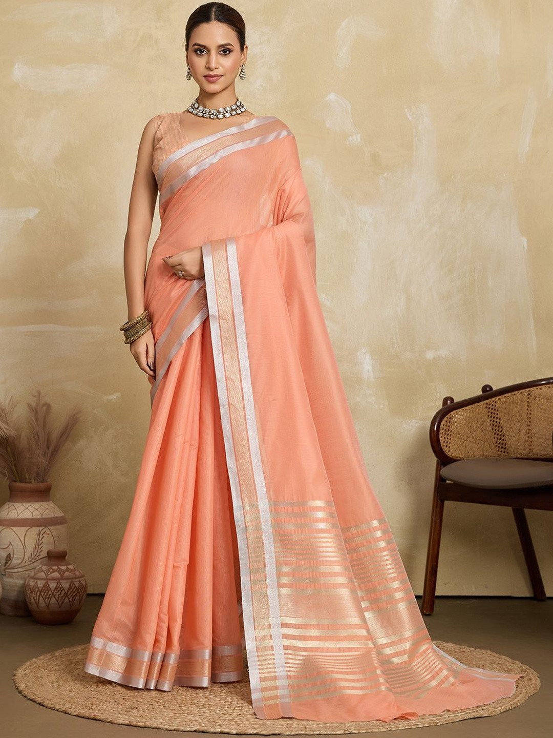 BFM Solid Zari Saree