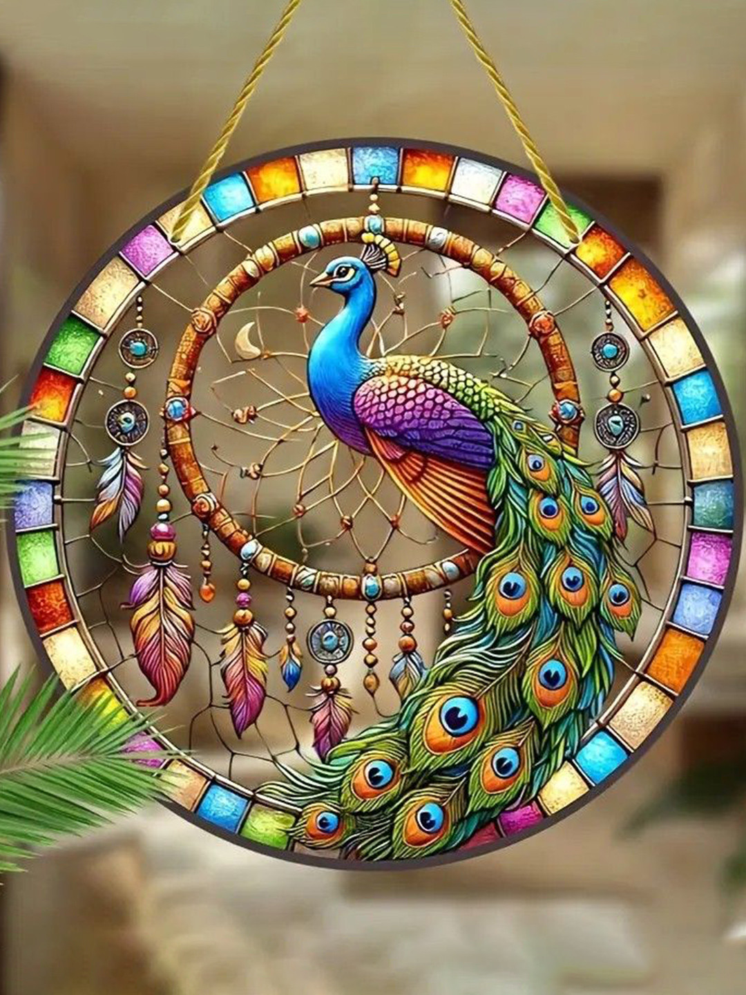 BS AMOR Blue & Purple Window Hanging Peacock UV-Printed Suncatcher