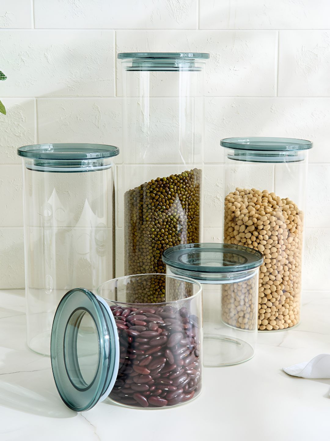 Home Centre Transparent 5 Pieces Borosilicate Glass Easy to Clean Canister Containers