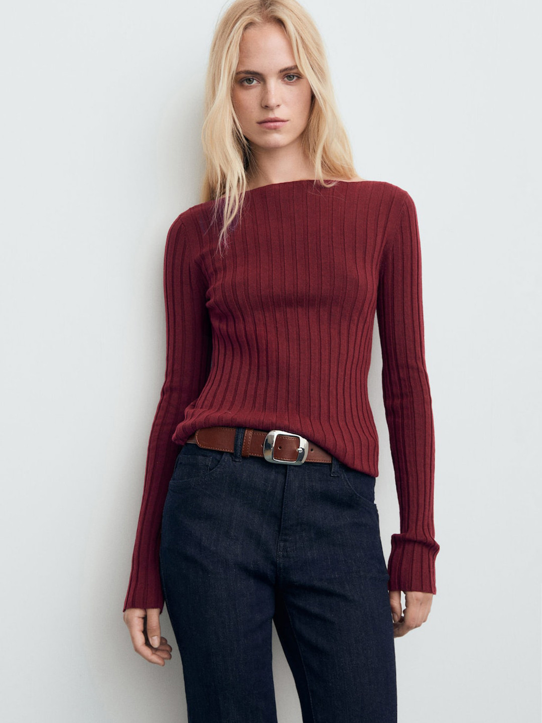 MANGO Ribbed Knitted Pullover Sweater