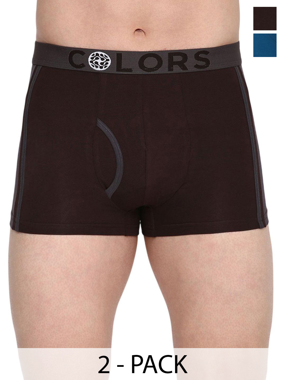 COLORS by Rupa Frontline Men Pack Of 2 Mid Rise Short Trunk Colors119--Brw(1)-PBL(1)