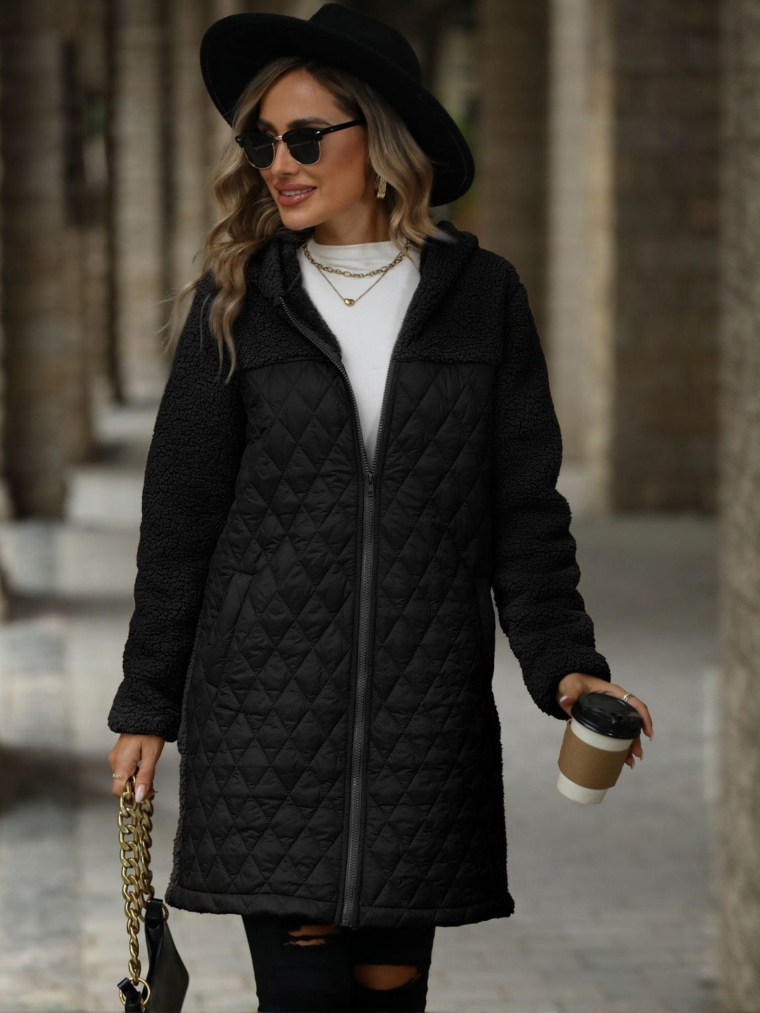 HERE&NOW Women Black Casual Polyester Long Sleeves Winter Wear Jackets