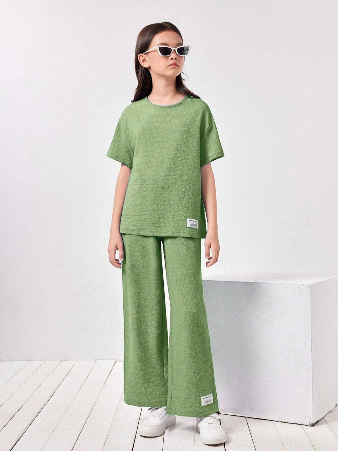 PAGHDAL BROTHER Girls Solid Top with Trousers