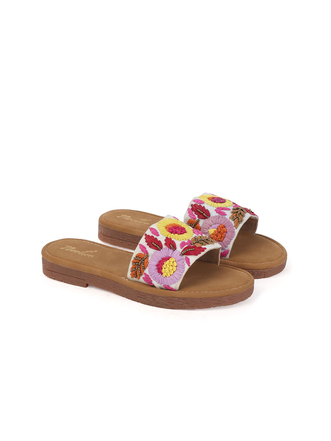 ROSE ITALIA Women Woven Design Synthetic Regular Casual Open Toe Flats Wirth Embroidered