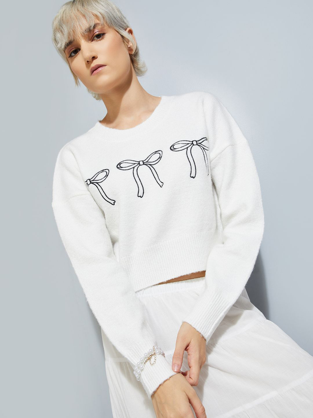 max Women Bow Print Pullover