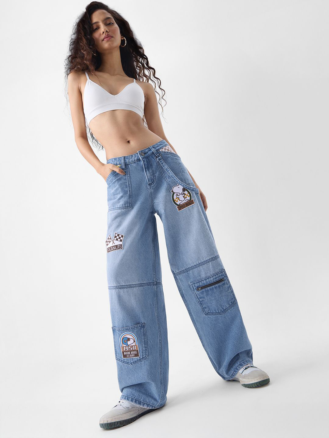 The Souled Store Peanuts: Racing Club Women Wide Leg Mid-Rise Light Fade Jeans