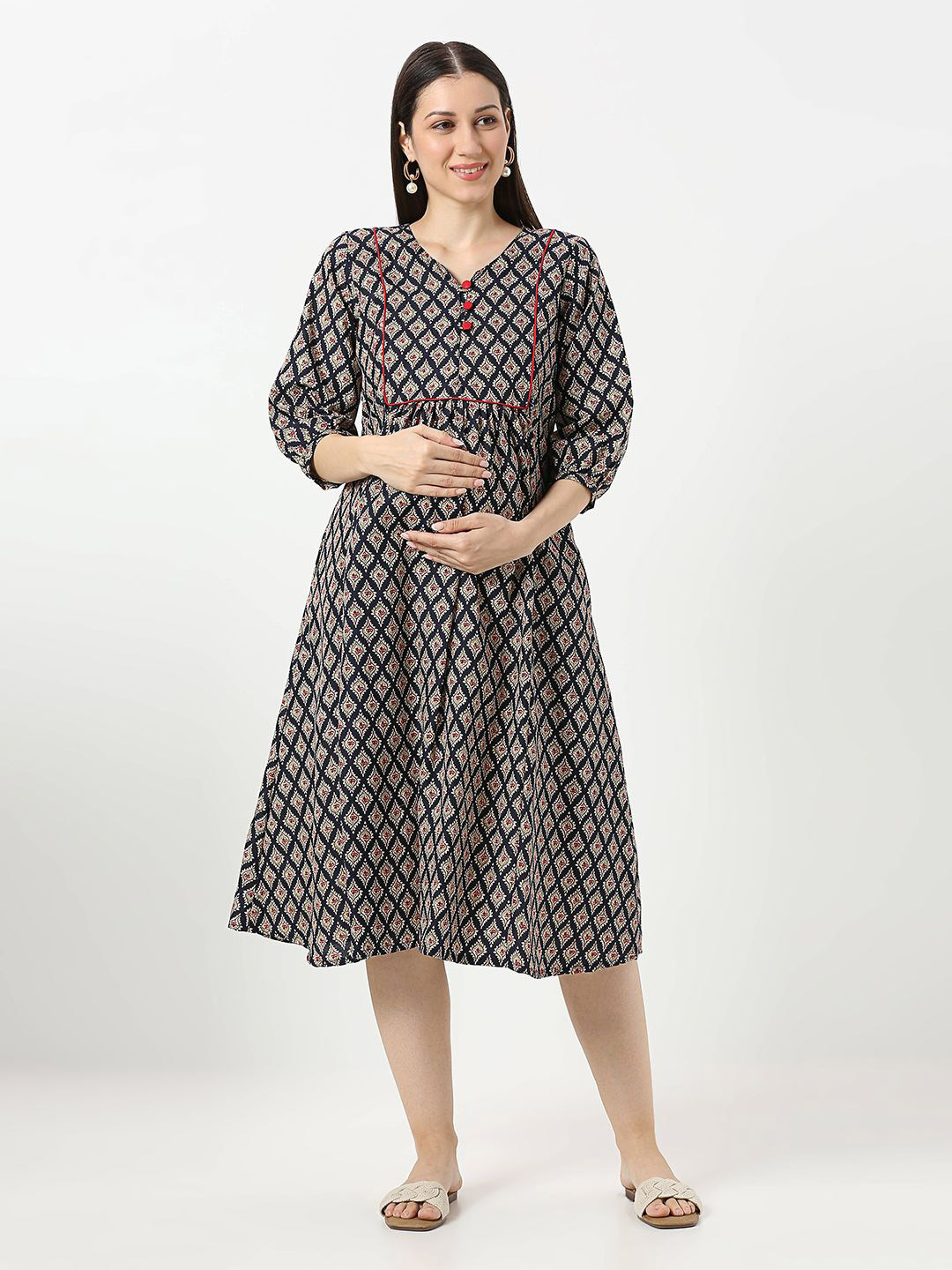 Mom For Sure by Ketki Dalal Women Geometric Printed A-Line Midi Dress