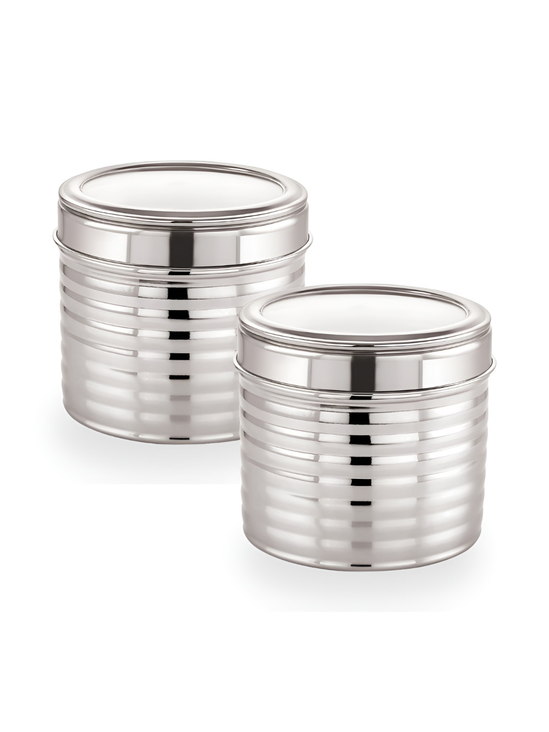 SIZZLE Silver-Toned 2 Pieces Stainless Steel Jar Containers With See Through Lid-1.15LEach