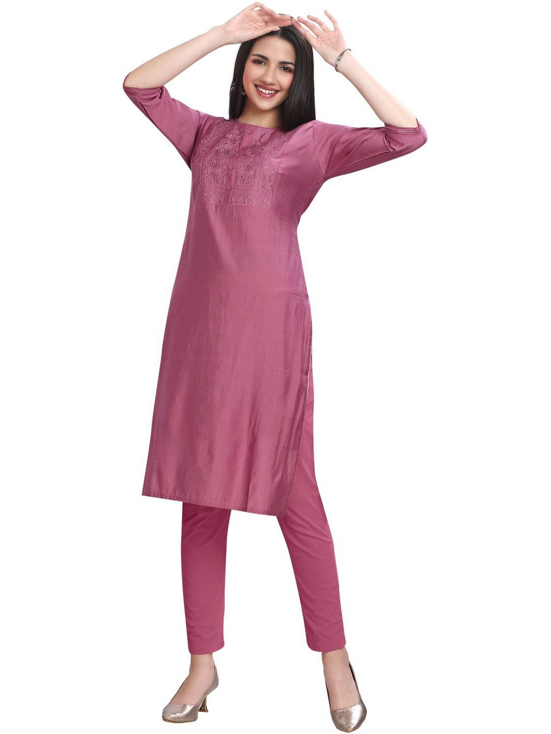 GREAT OUTFITS Women Pink Pure Silk  Kurtis