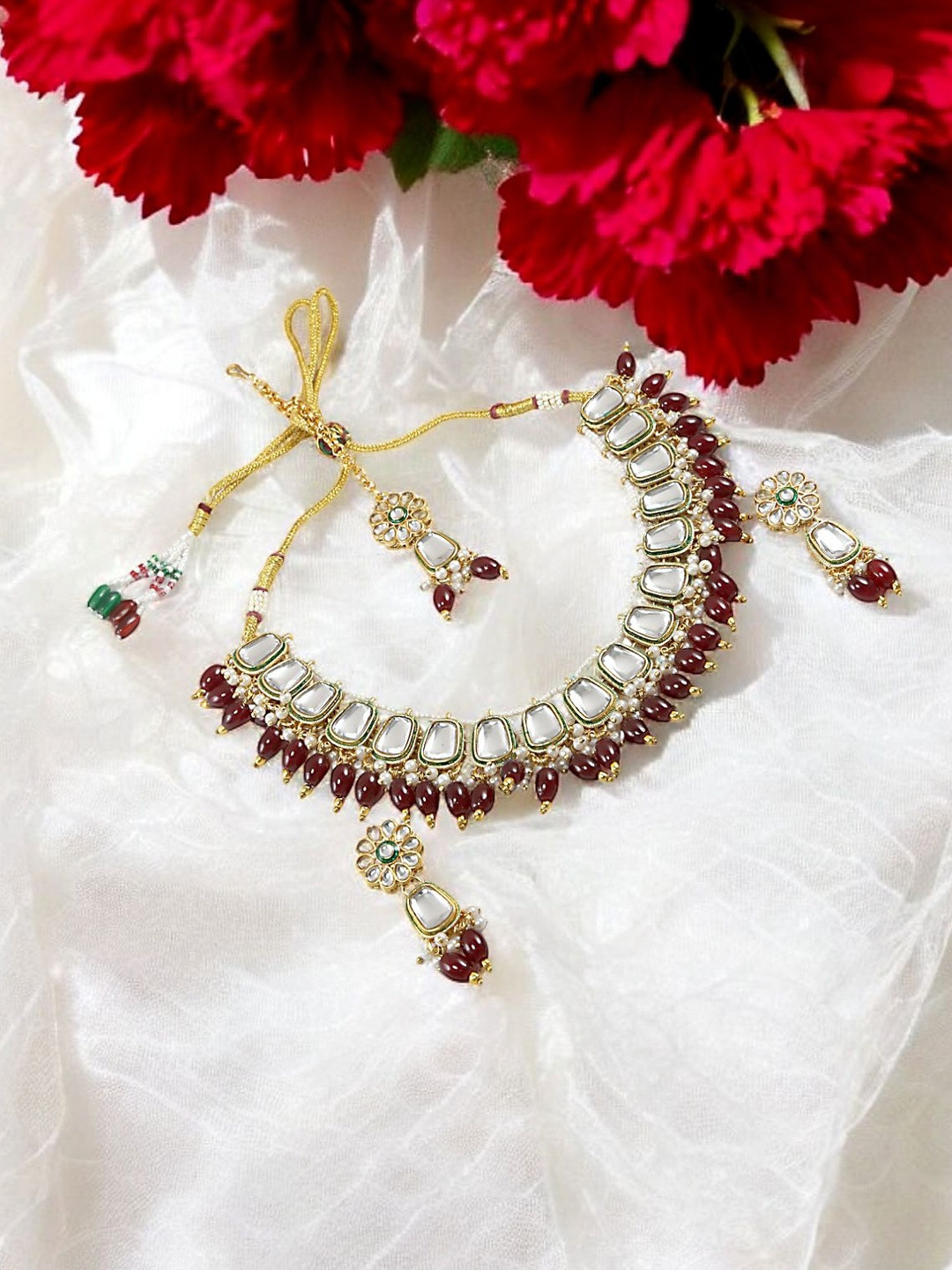 Joy of Jewels Silver-Plated Alloy American Diamond Maang Tika & Earrings