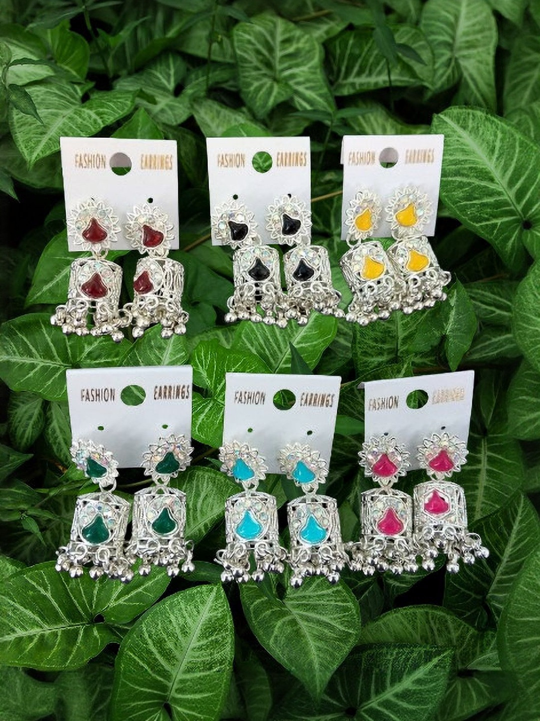 Lovansh Set Of 6 Brass-Plated Alloy Crystals Earrings