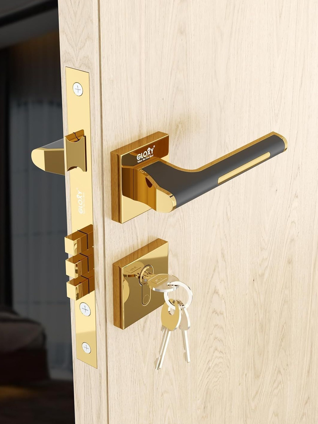 GLOXY Stainless Steel Door Lock Handle Set With 3 Brass Key