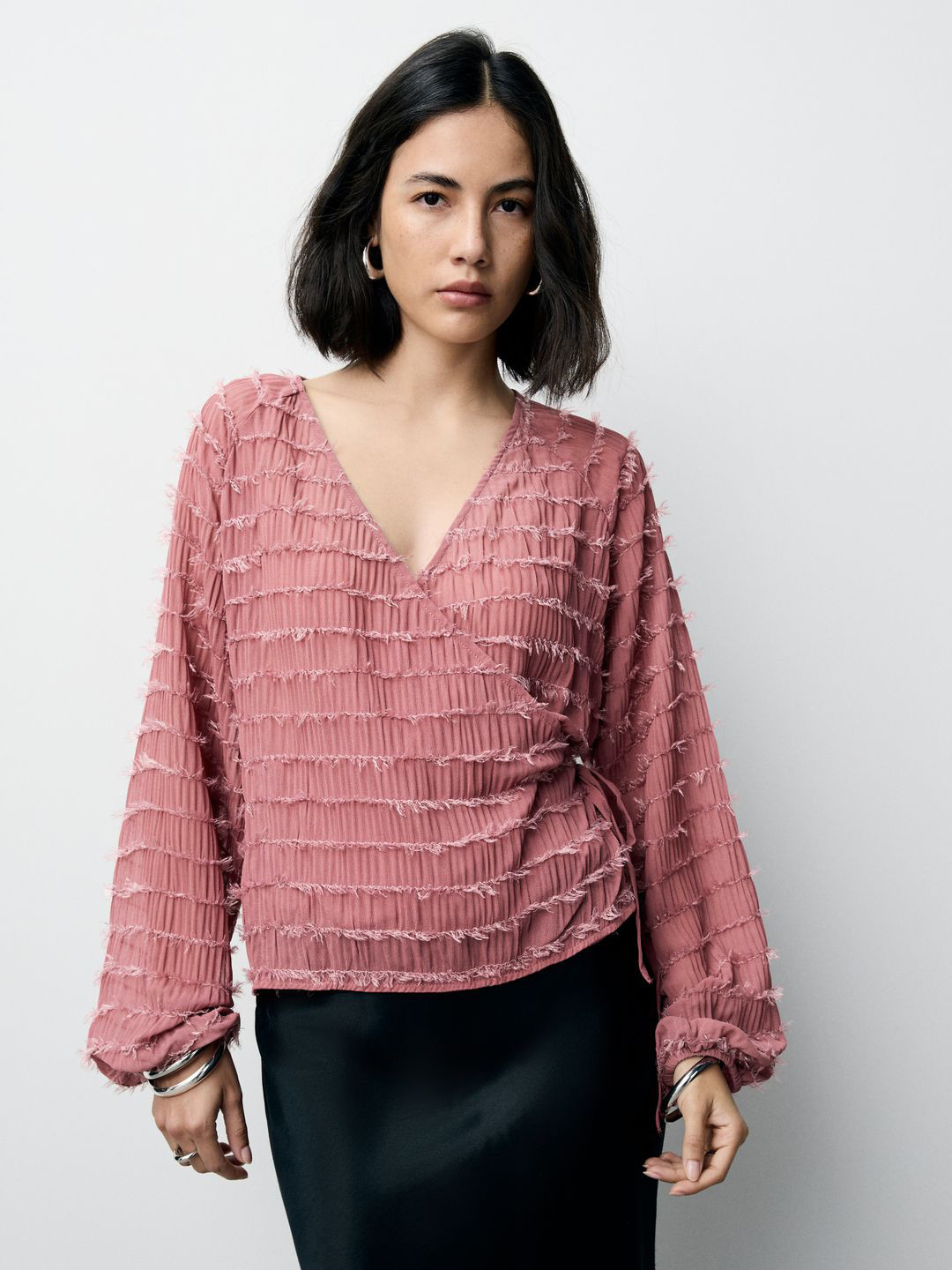 NEXT Striped Fringed Wrap Top