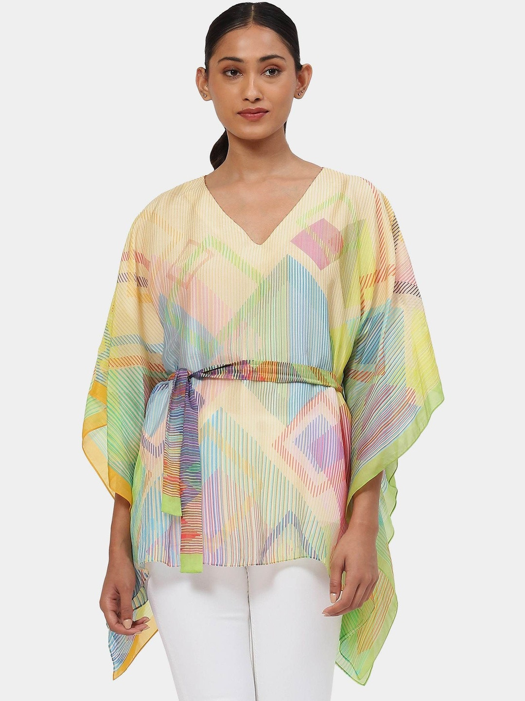 Satya Paul Women The Sunny Serenade Geometric Print Batwing Sleeve Kaftan Top