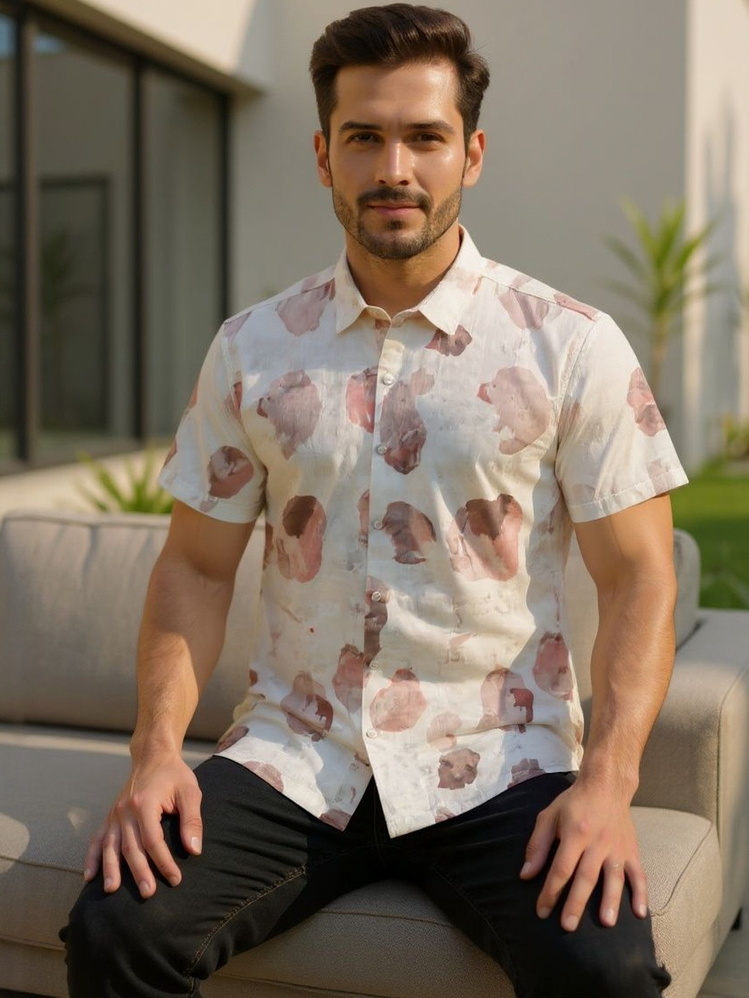 Roadster Men Abstract Print Short Sleeves Shirt