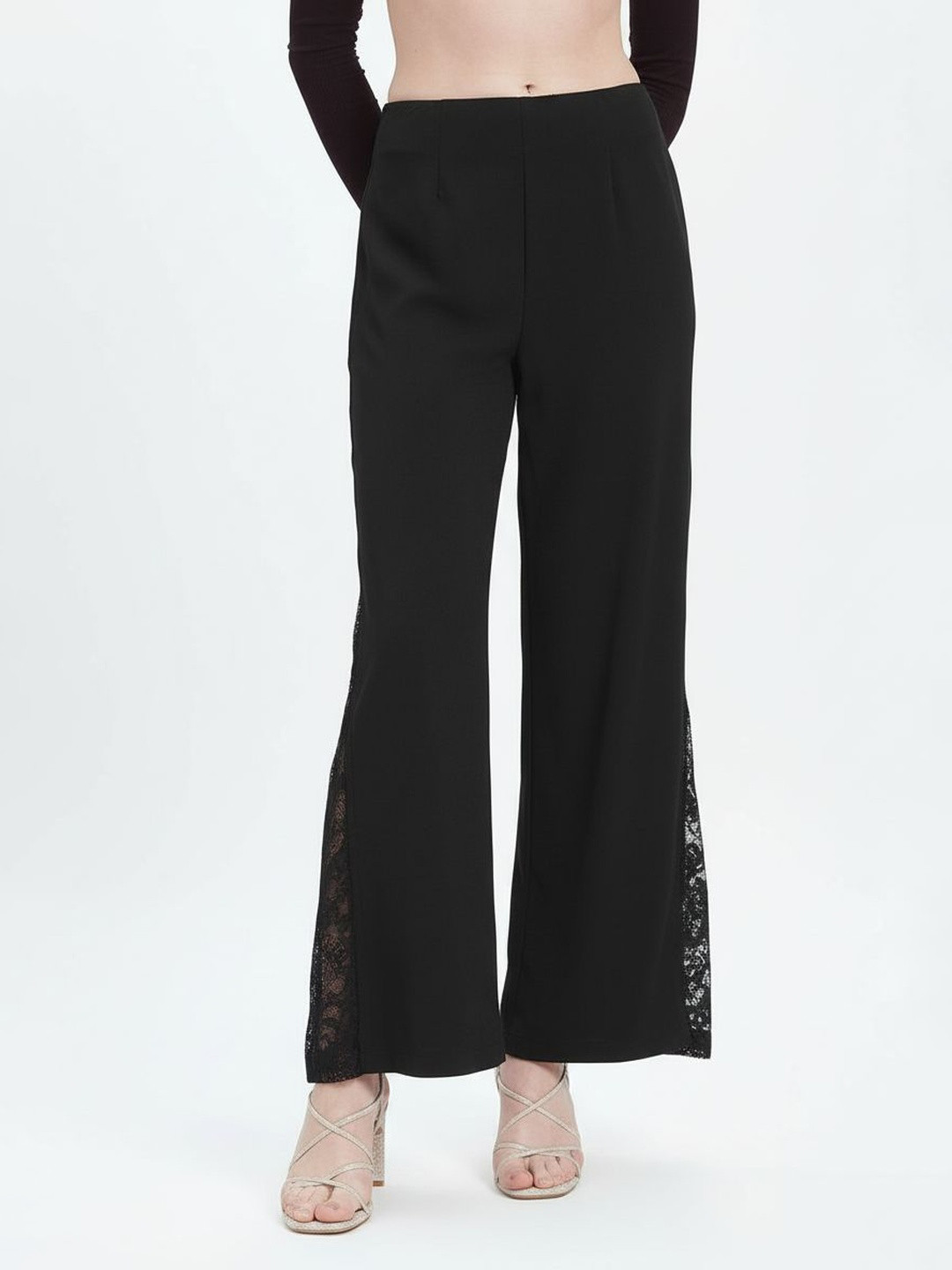 DressBerry Women Flared Trousers with Lace-Detail