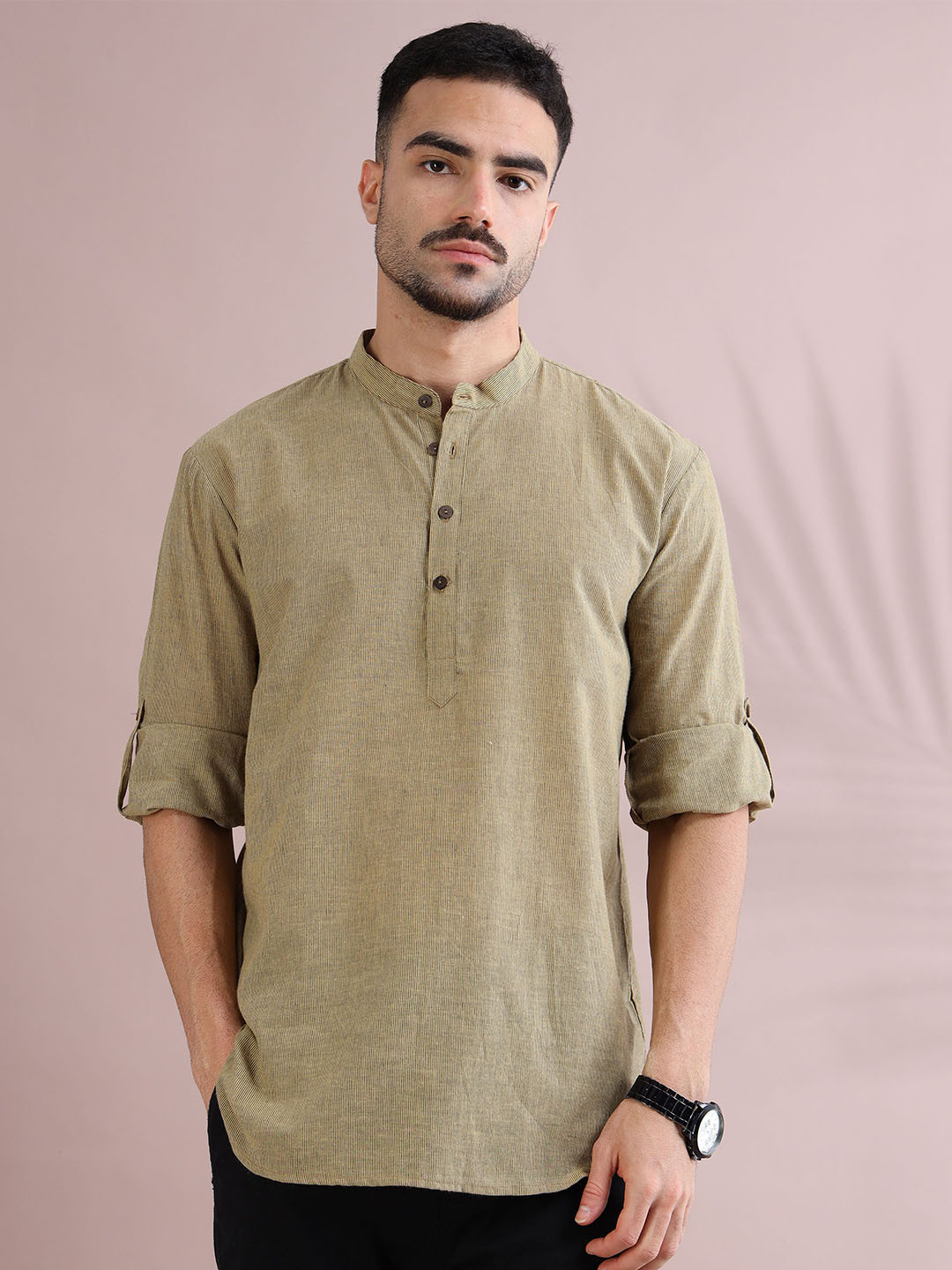 FILORI STUDIO Men Striped Mandarin Collar Regular Straight Kurta