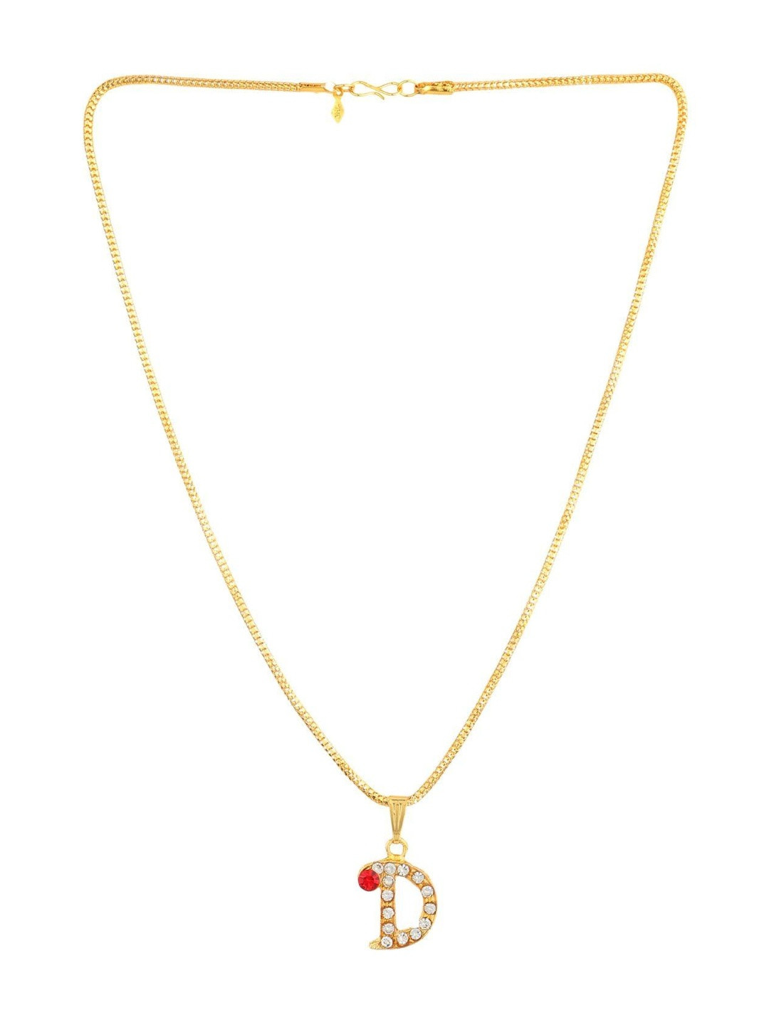 Janki Retails Unisex Stainless Steel Crystals Studded D Shaped Pendant With Chain