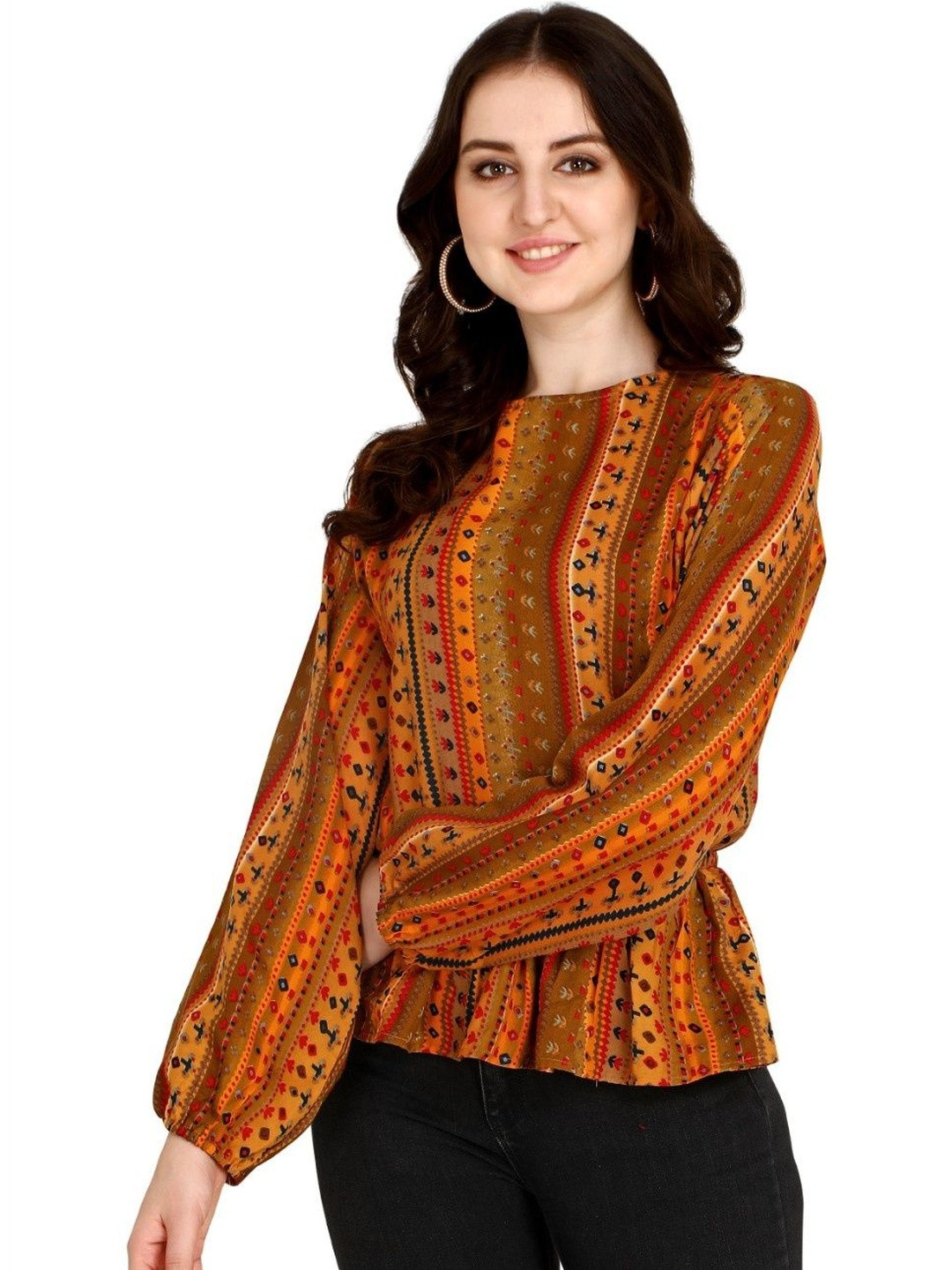 SZN Women Mustard Ethnic Motifs  Tops