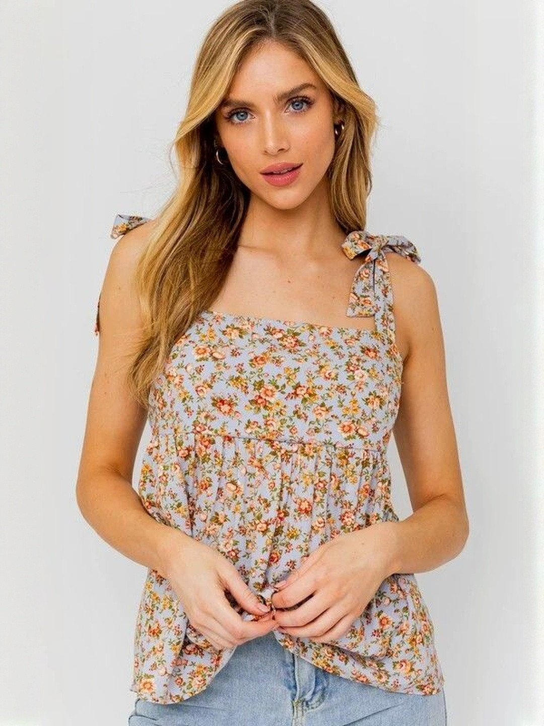 SZN Women Blue Floral  Tops