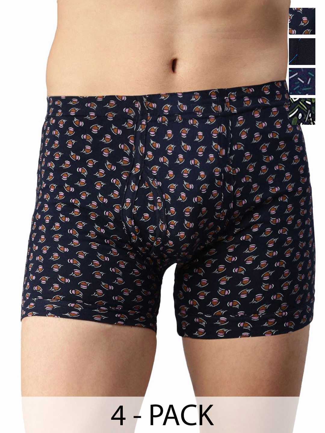 Rupa Hunk Pack Of 4 Printed Inner Elastic Long Trunks