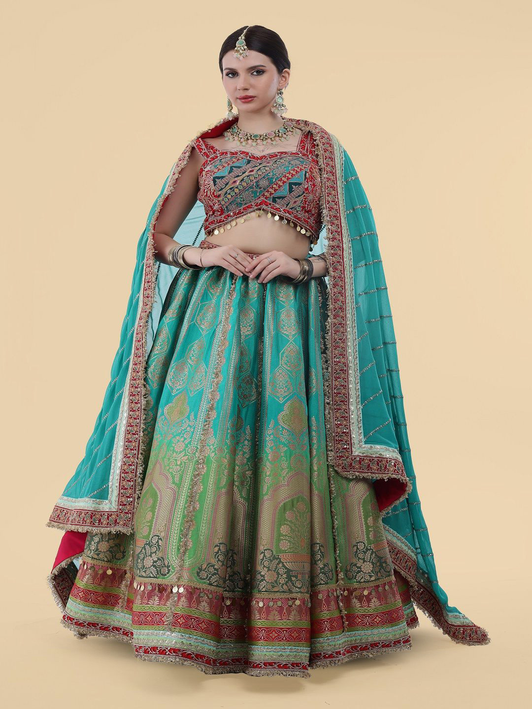 MILU MADAN Beads and Stones Lehenga Unstitched Blouse With Dupatta