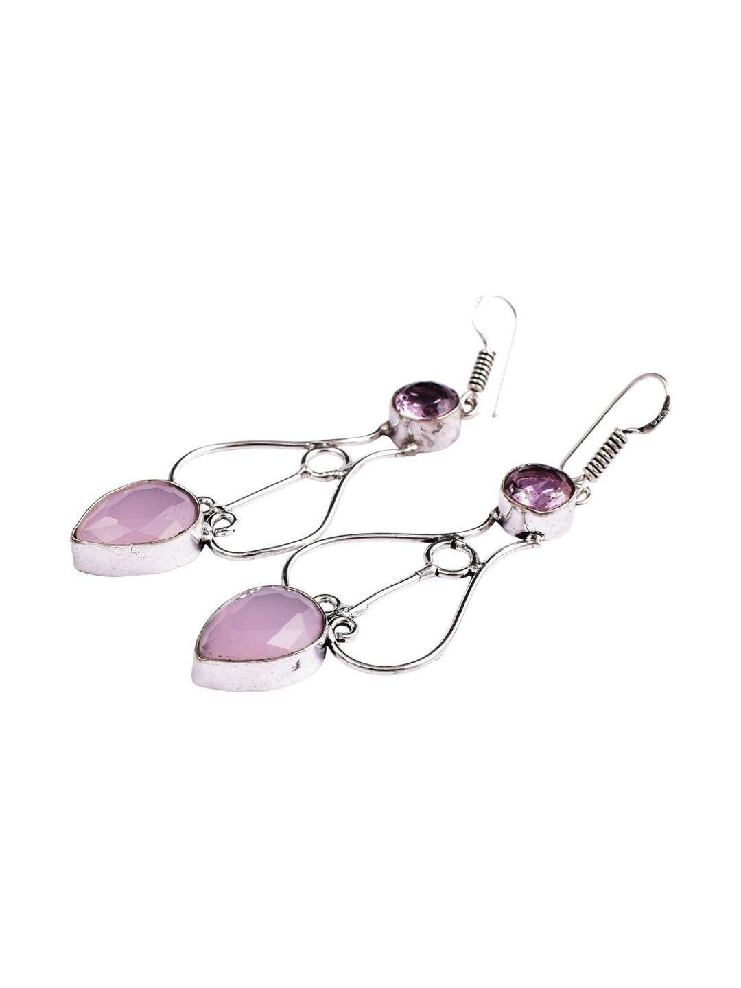 AAR Jewels Women Rhodium-Plated Brass Chalcedony Drop Earrings