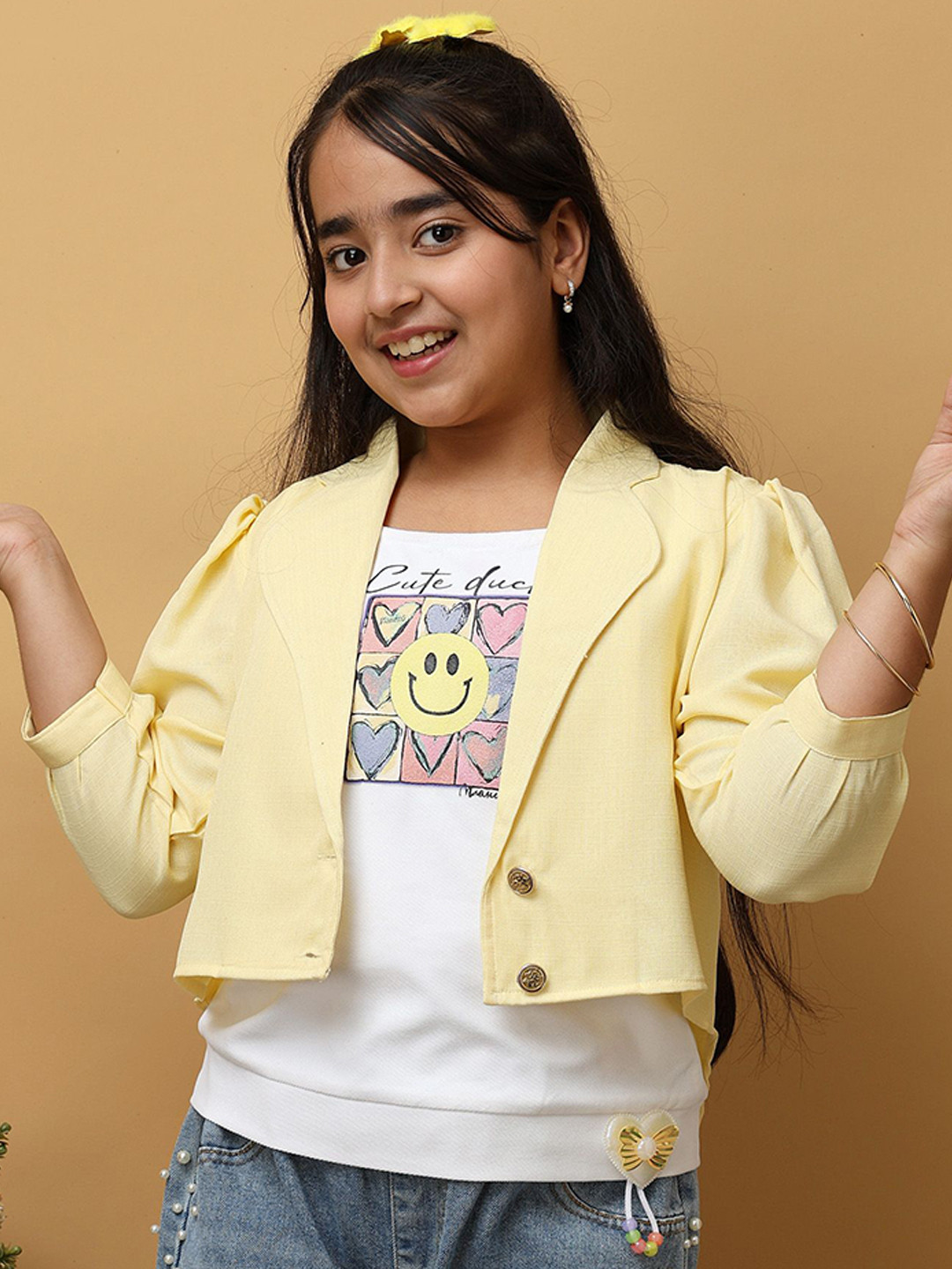 Miss & Chief Girls Graphic Printed Shirt Style Top with Printed T-shirt
