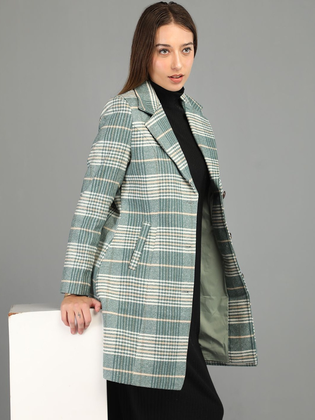 Roadster Women Checked Polyester Regular Fit Trench Coat