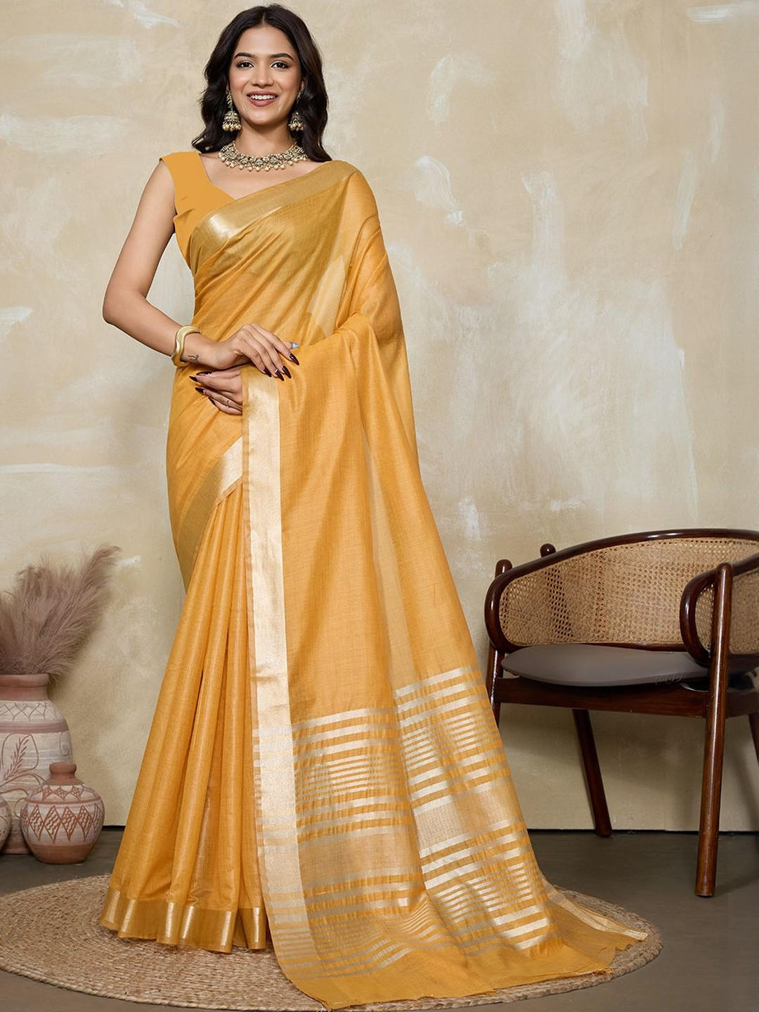 BFM Striped Zari Saree With Blouse Piece