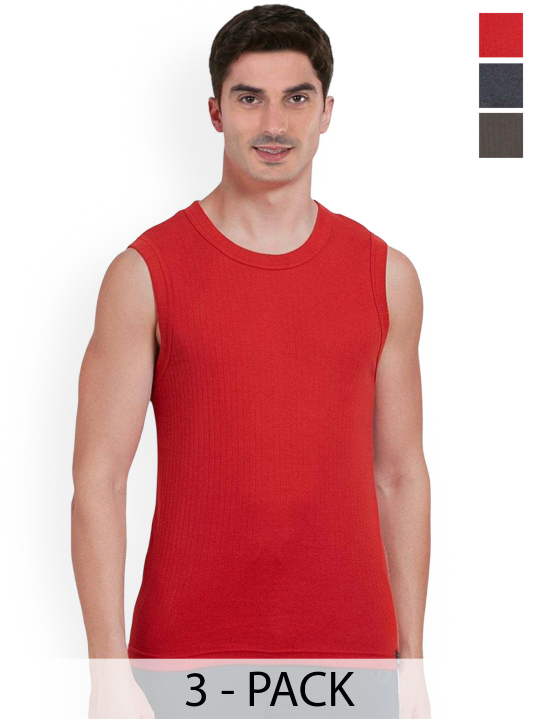 COLORS by Rupa Frontline Pack Of 3 Self Design Cotton Anti-Bacterial Basic Innervests