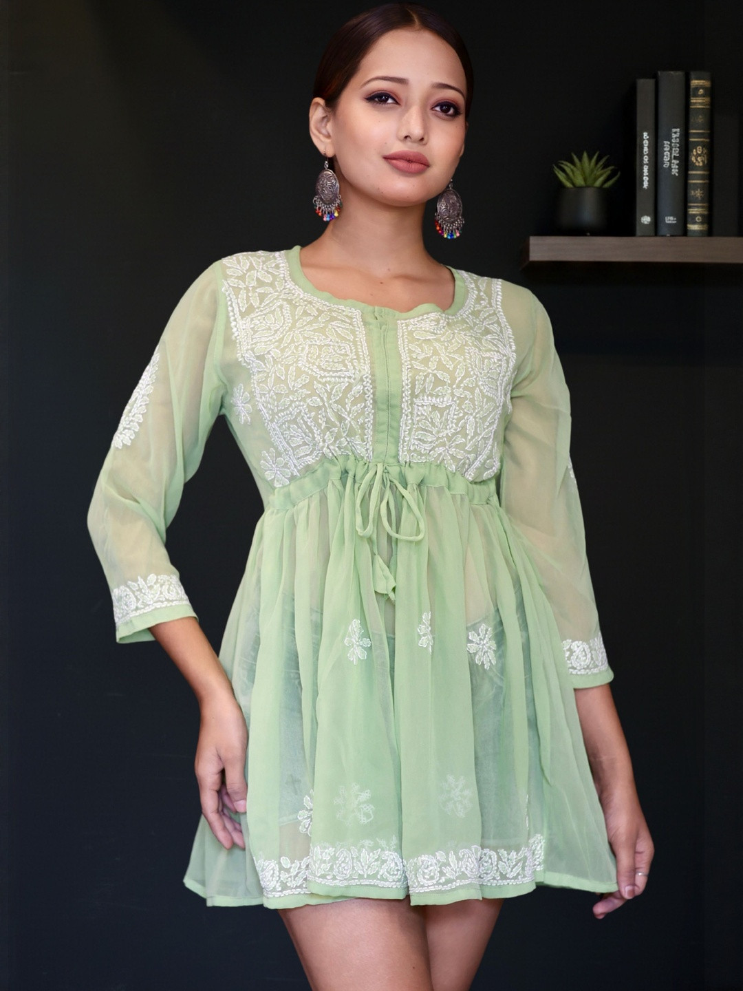 Myplusfashion Lucknowi Chikankari Hand Embroidered Tunic