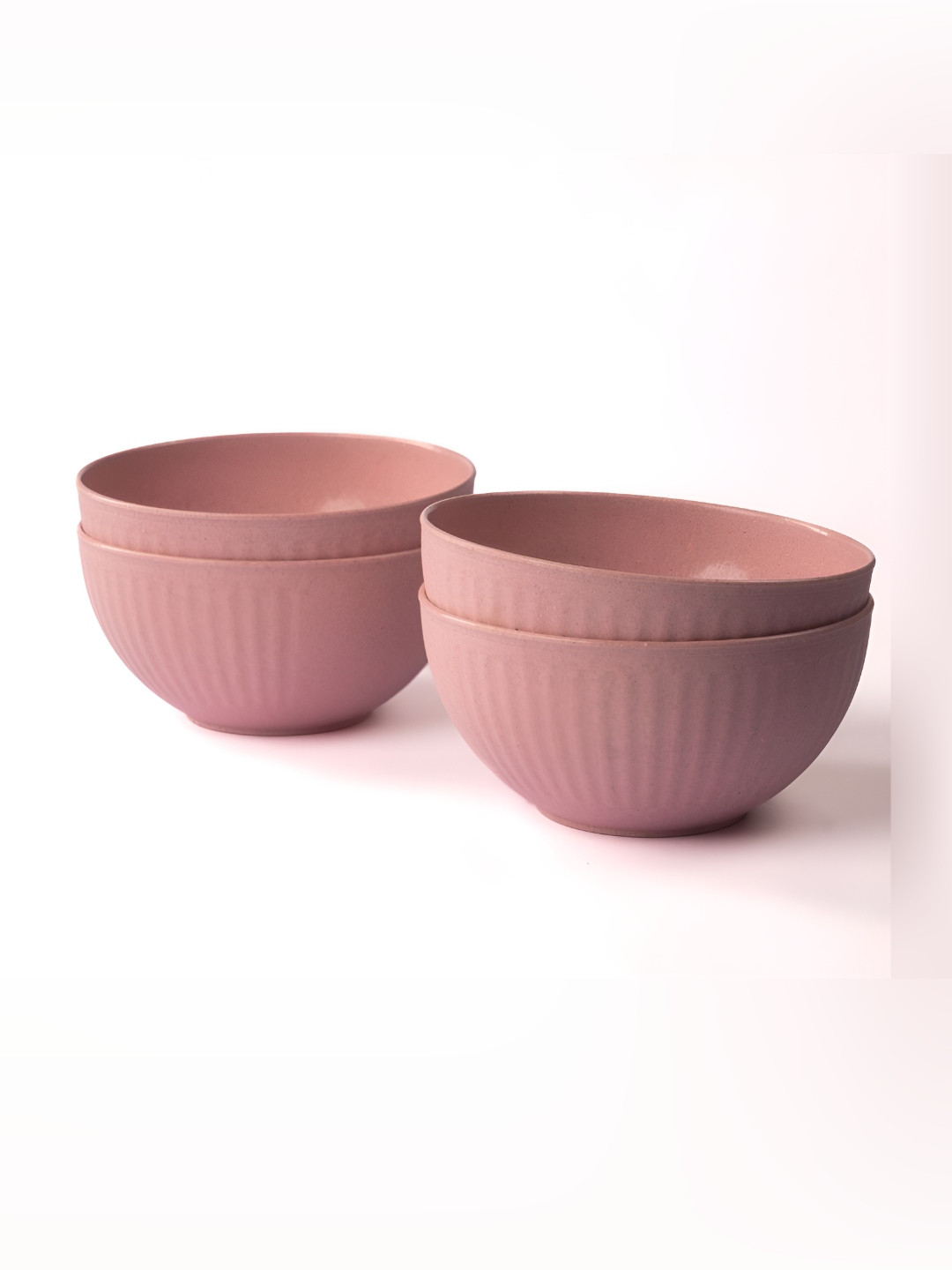 IRIDA NATURALS Pink 4 Pieces Textured Bamboo Serving Bowls-800 ml Each