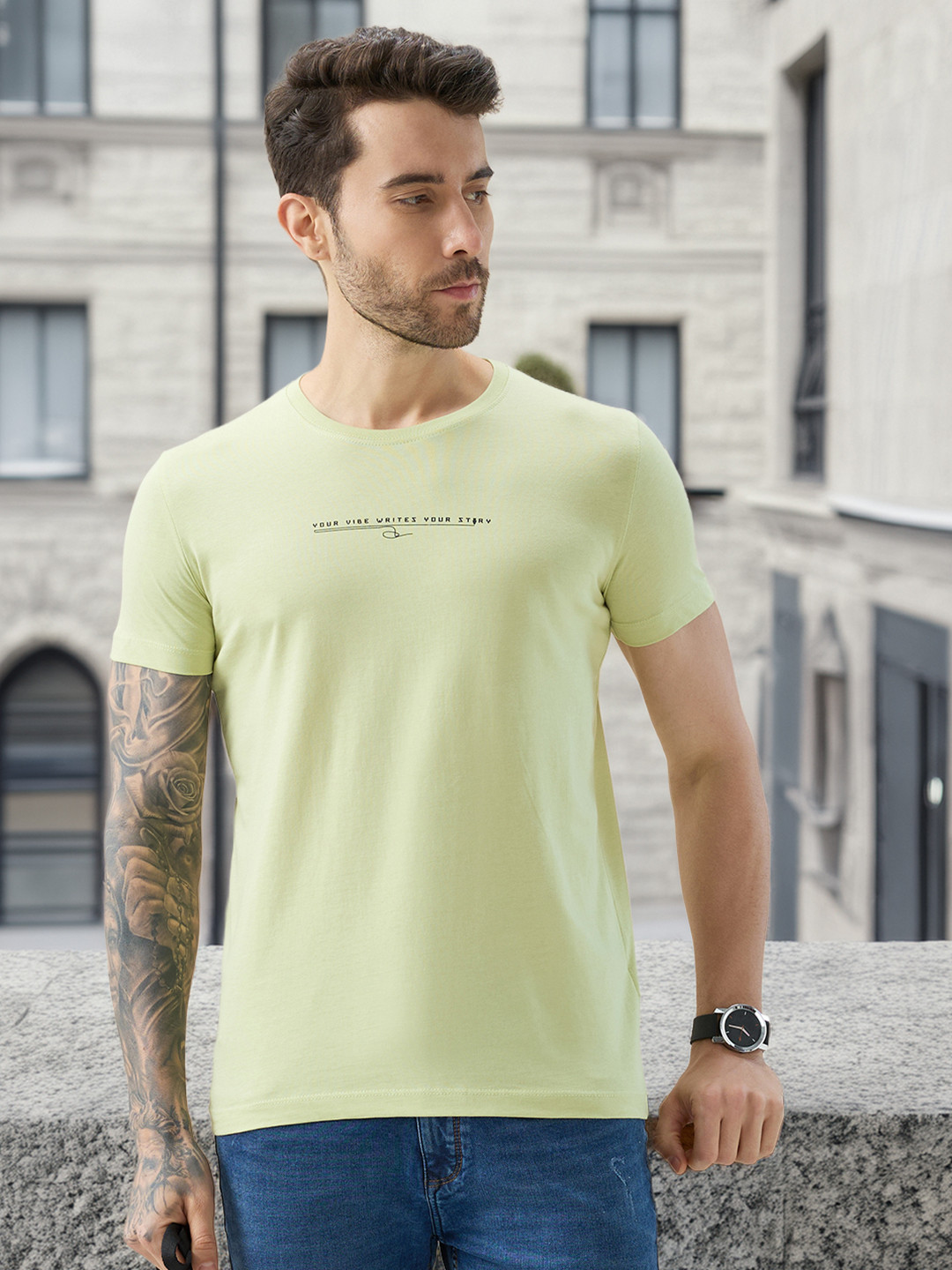 Status Quo Typography Printed Pure Cotton Raw Edge T-shirt