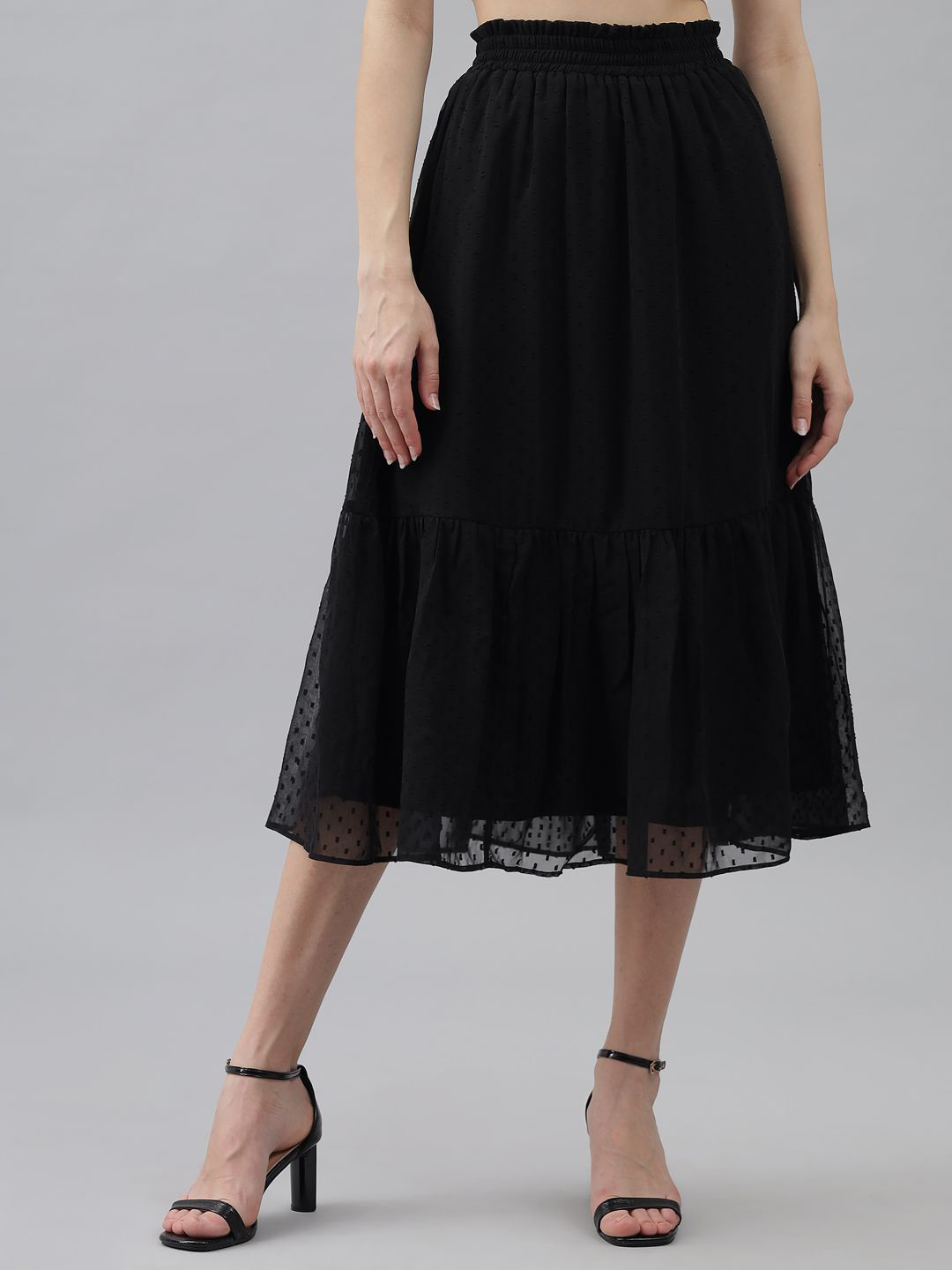 ND & R Self Design Tiered Georgette Midi Skirt