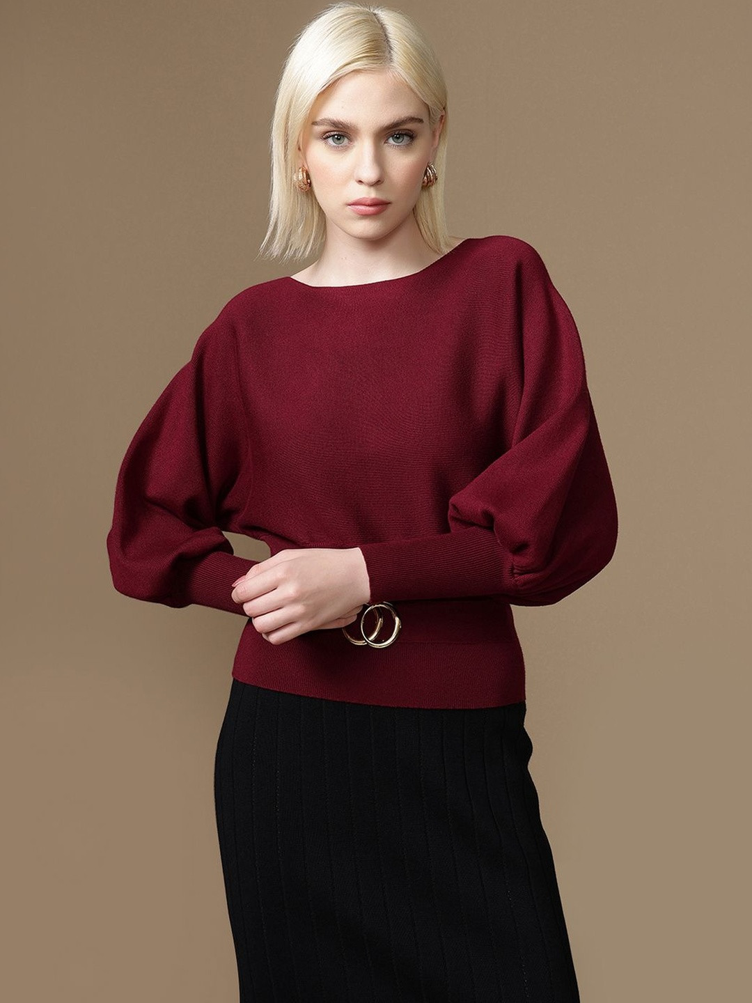 Kazo River Women Solid Puff Sleeve Winter Top