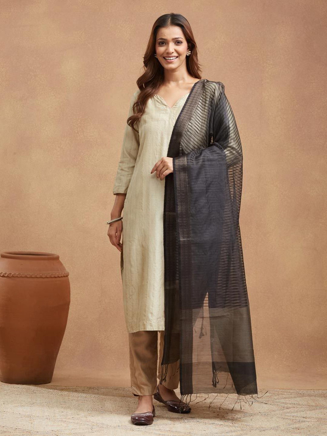 Fabindia Striped Maheshwari Dupatta