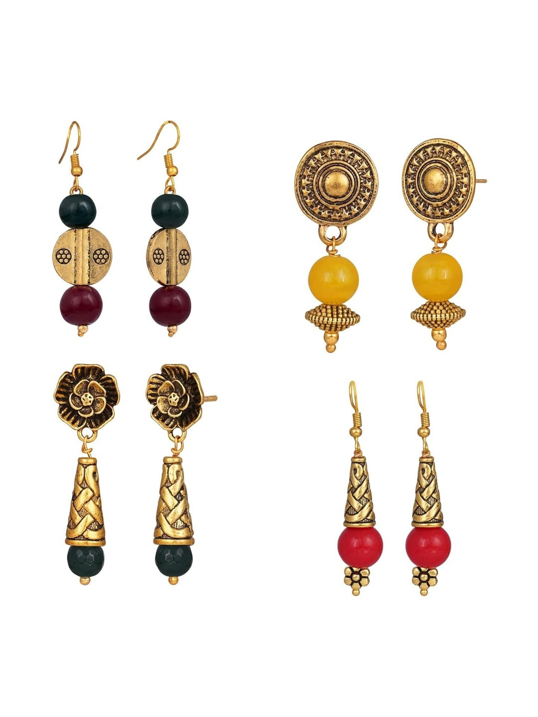 JFL - JEWELLERY FOR LESS Set Of 4 Artificial Beaded Spherical Drop Earrings