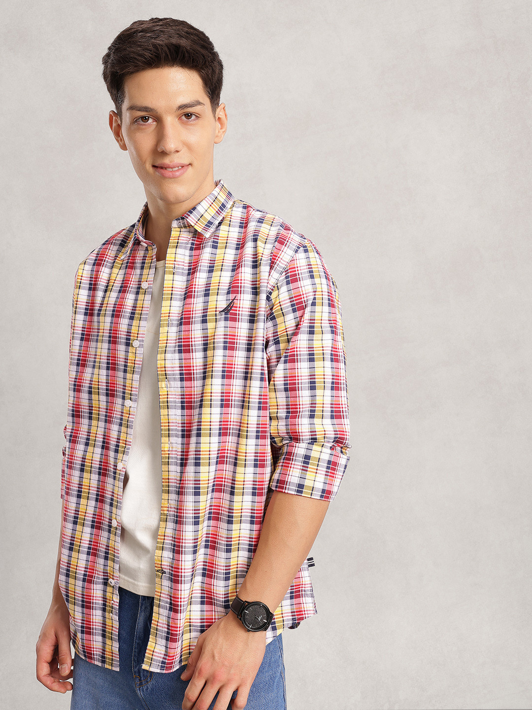Nautica Pure Cotton Classic Fit Checked Casual Shirt