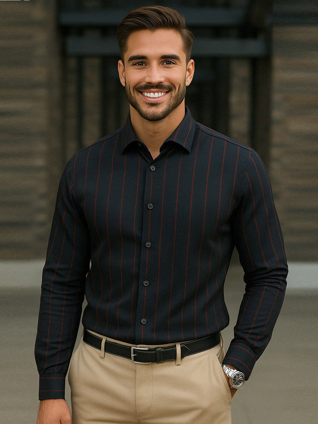 Nat Jastica Comfort Striped Spread Collar Cotton Formal Shirt