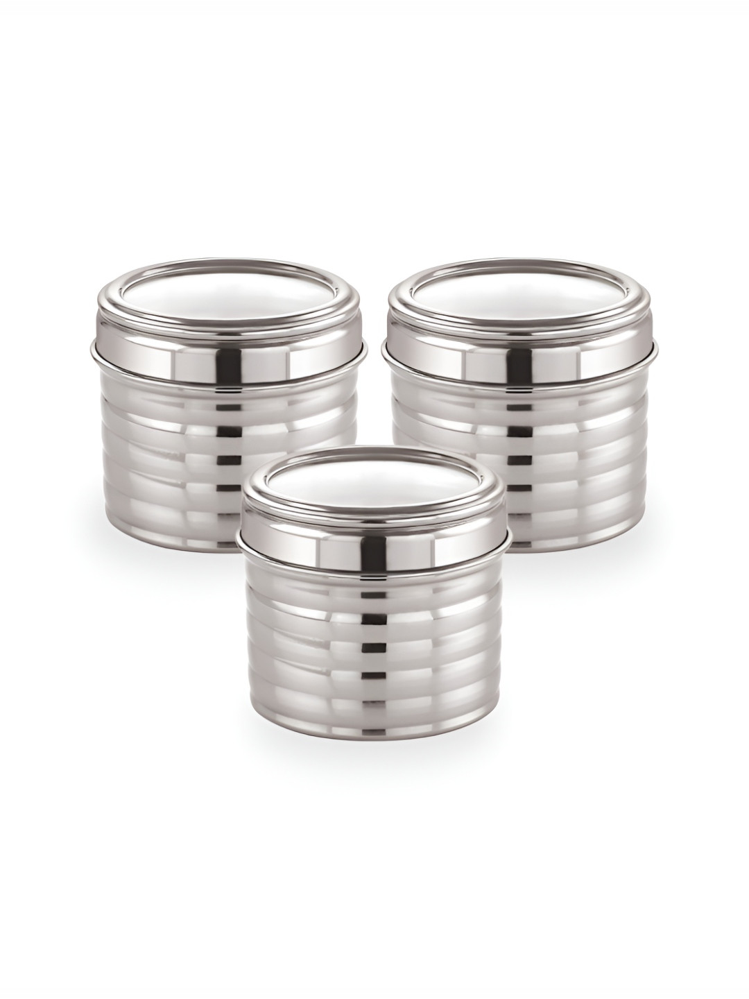 SIZZLE Silver-Toned 3 Pieces Stainless Steel Jar Containers With See Through Lid-460mlEach