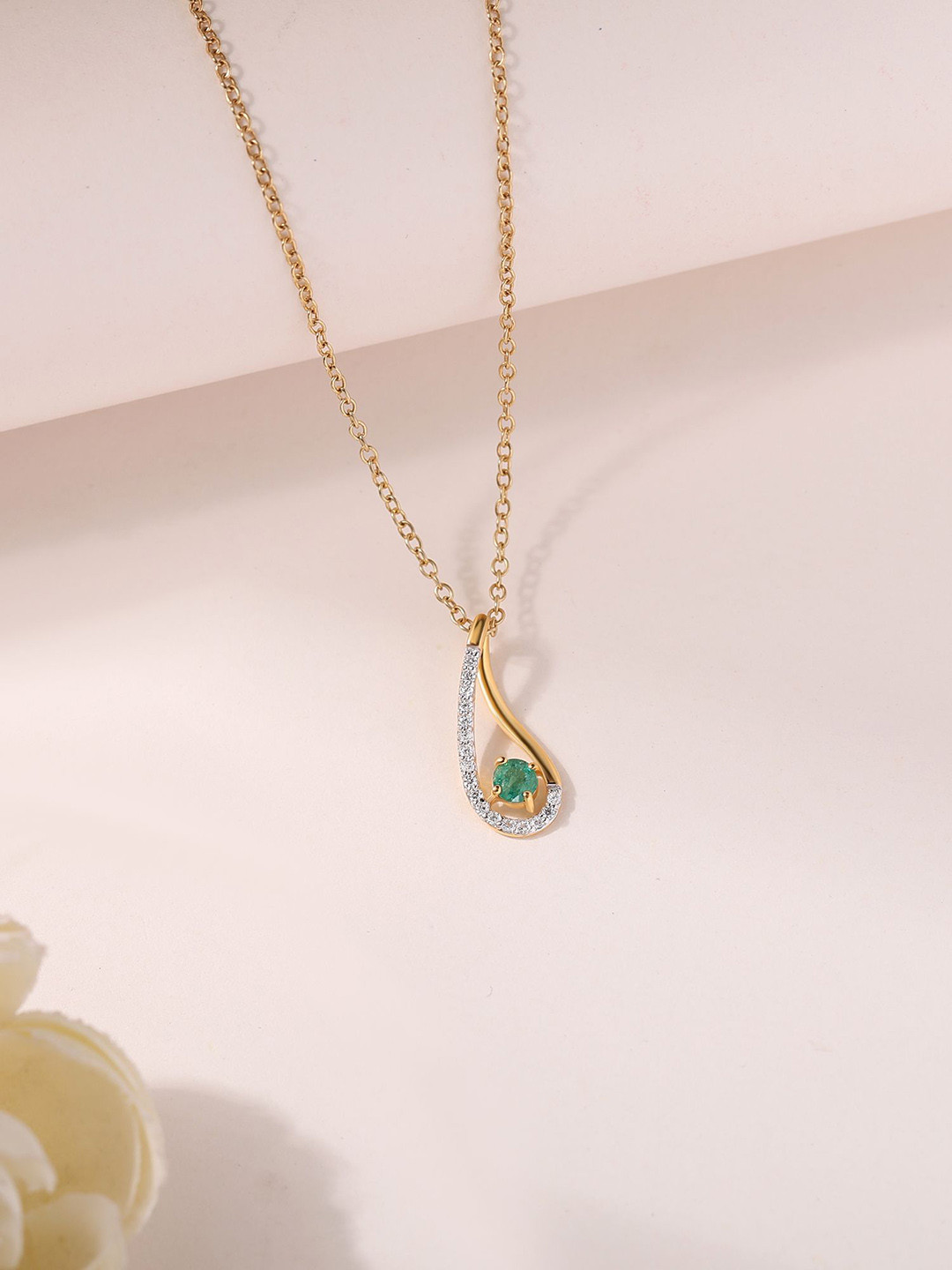 Ornate Jewels 925 Silver 18k Gold Plated Natural Sakota Emerald Drop Pendant With Chain