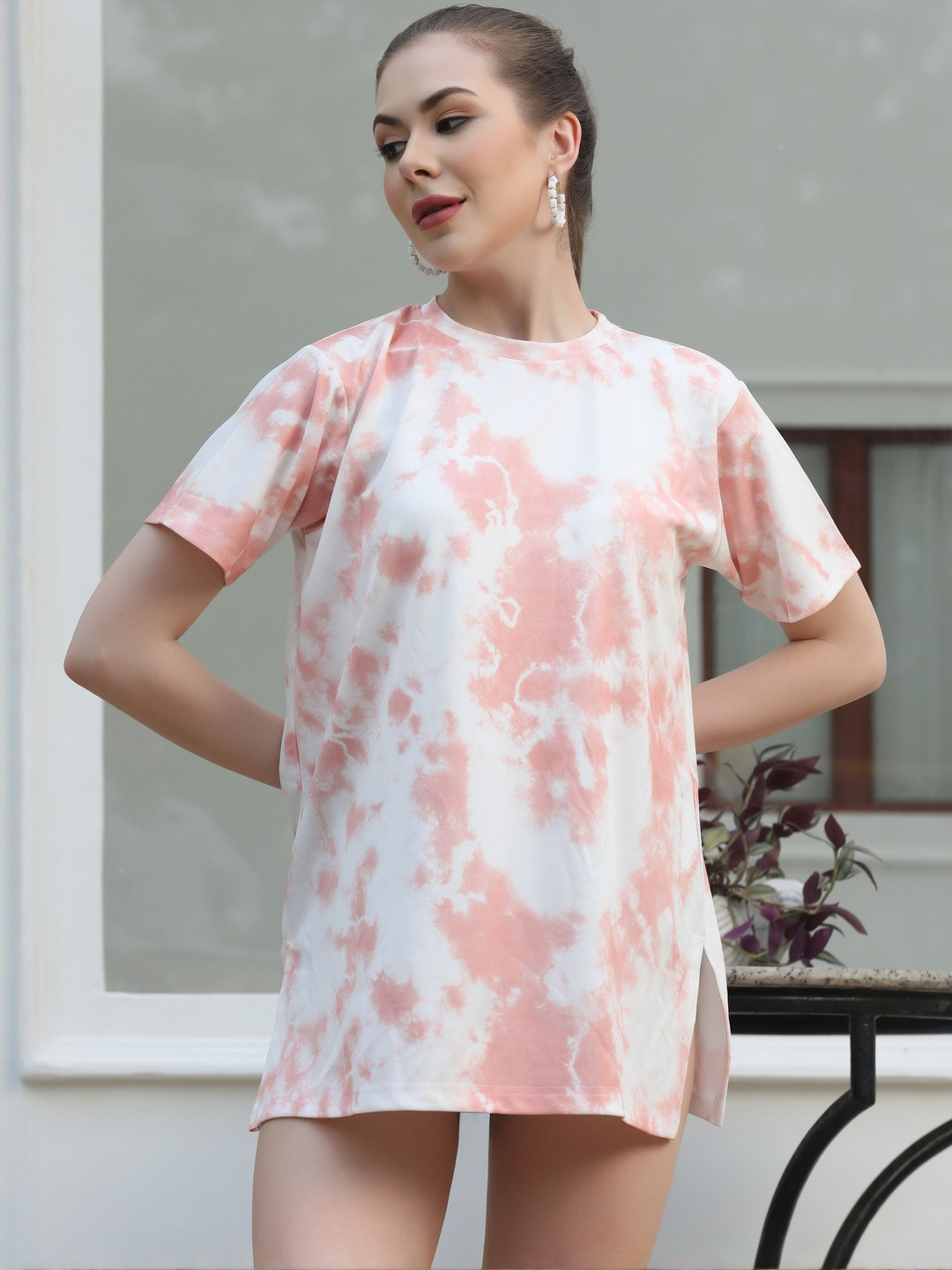 SZN Tie and Dye Round Neck Short Sleeves Tops