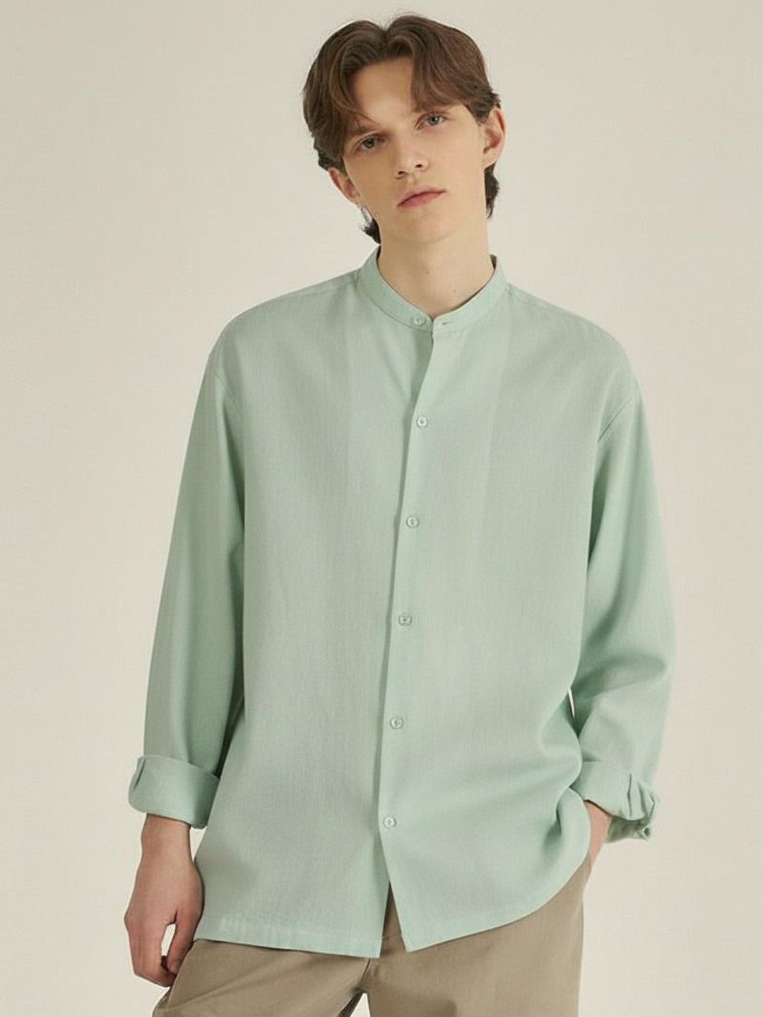 VEYTRO Cotton Linen Mandarin Collar Shirt
