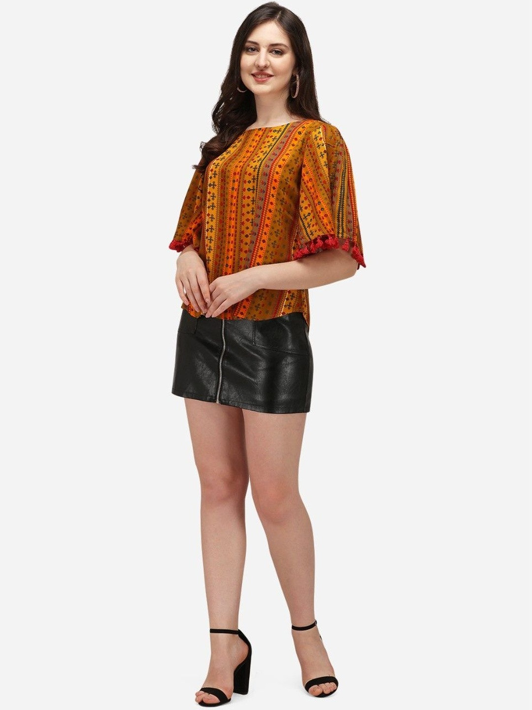 SZN Women Orange Ethnic Motifs  Tops