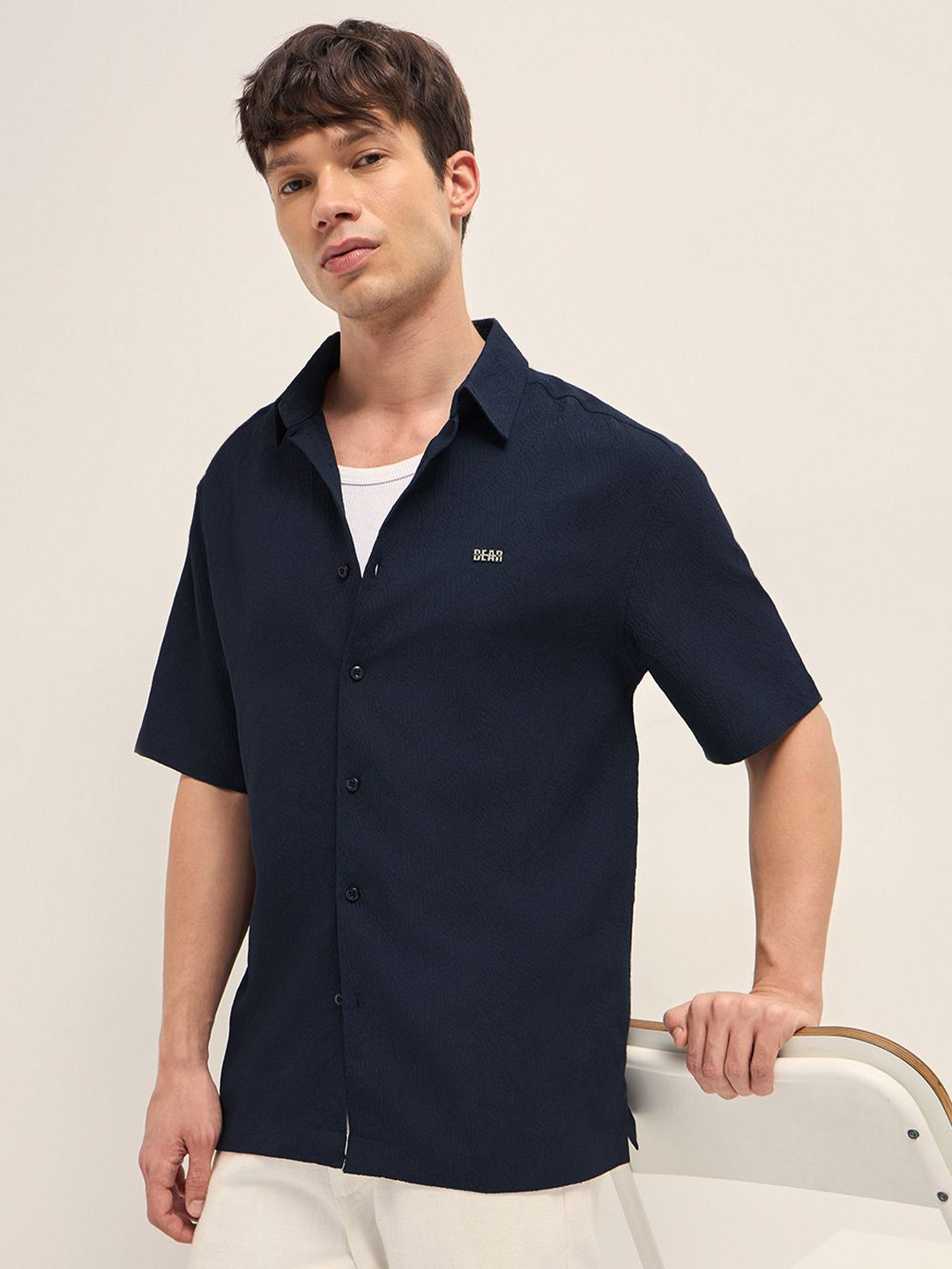 THE BEAR HOUSE Oversized Textured Tropical Printed Casual Shirt