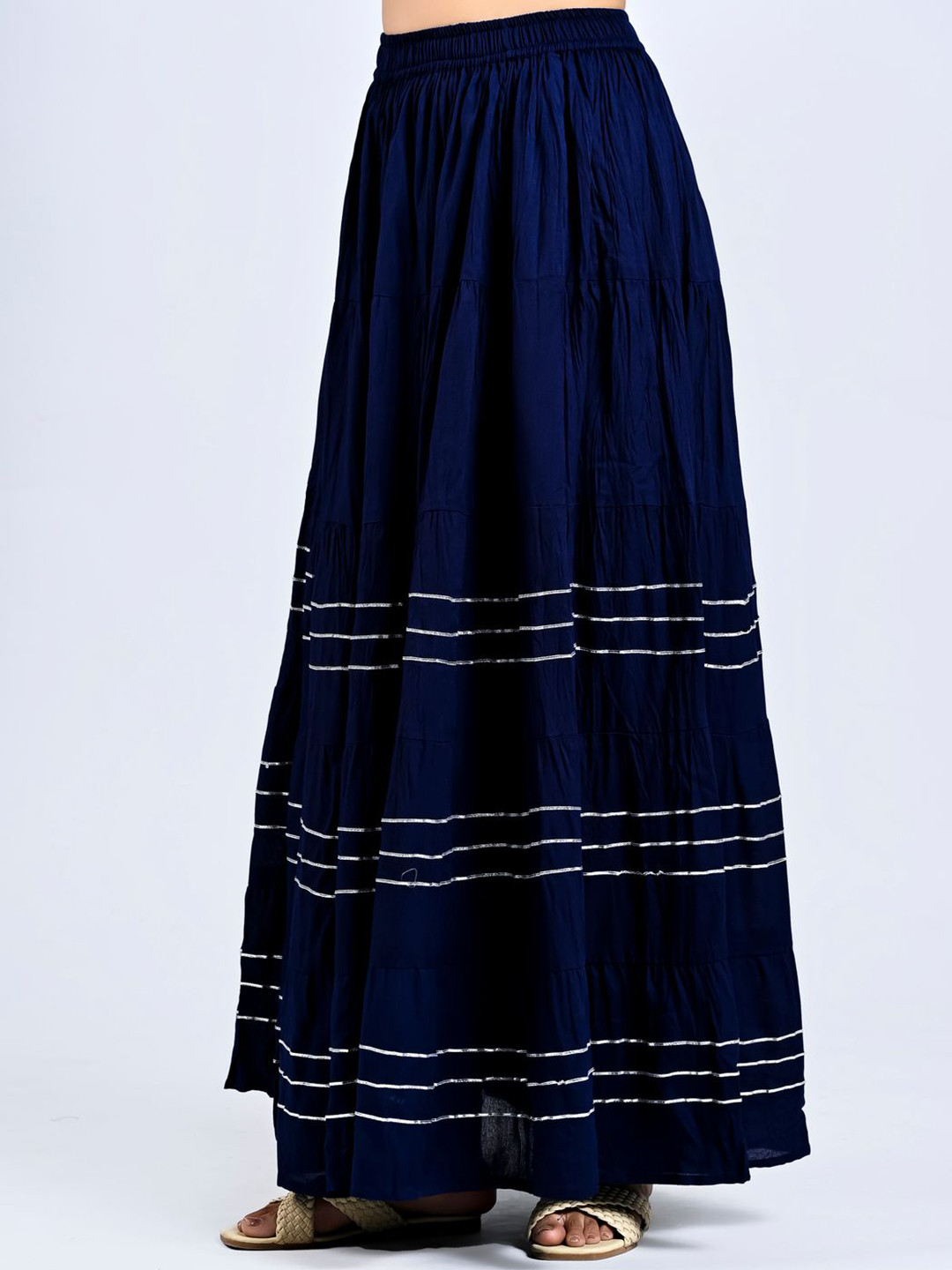 Mirayya Enterprises Striped Flared Anarkali Skirt With Gotta Lace Work